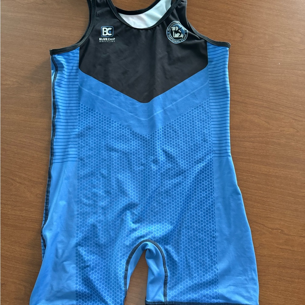 Blue and Black Wrestling Singlet